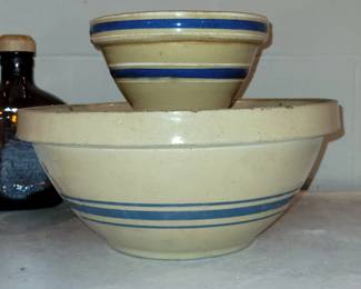 Blue band yellow ware mixing bowls