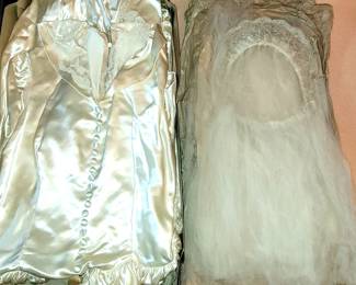 very old silk wedding dress & veil