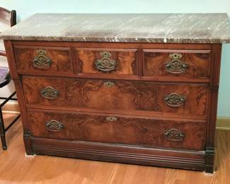 Victorian marble top w/ Burl walnut veneers