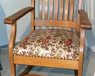 Oak rocking chair & maple footstool