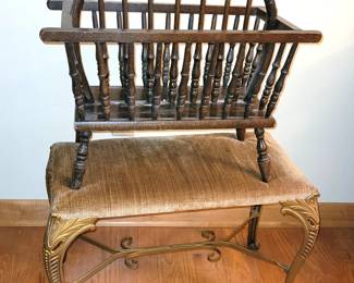 Metal legged stool & a magazine rack