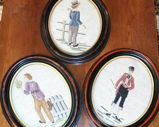 Needlepoint figures trio