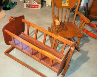 Childs rocking chair & doll crib