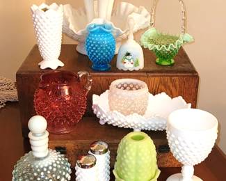 Fenton Hobnail w/ lime fairy lamp & epergne