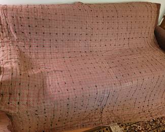 Brown / red knotted quilt 70" x 82"