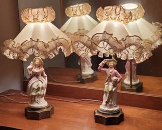 Victorian couple dresser lamps