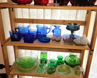 colored depression glass + others