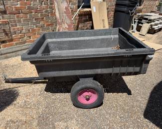 Heavy duty plastic utility cart- pulls behind mower or trailer 