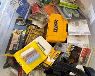 Assorted tools, gadgets , tape measures, 