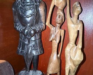 Collection of African Style Carved Wood Figures, including Busts and Full Figures