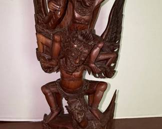 Balinese Style Vishnu Riding Garuda Wood Sculpture