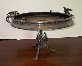 Silver Plate Dragon Style Pedestal Centerpiece Bowl