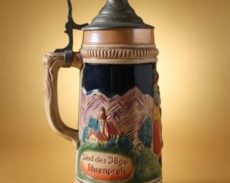 German Beer Stein with Pewter Lid