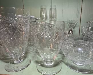 Vintage Etched Floral Leaf Pattern Crystal Stemware