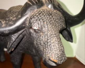 Hand-Carved African Buffalo and Elephant Figurines