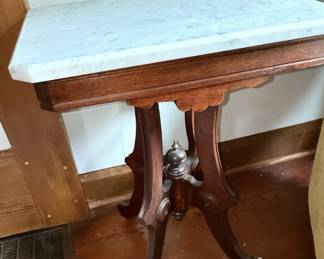 Eastlake Style Walnut Marble Top Parlor Table