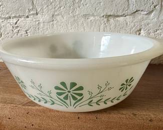 Glasbake Green Daisy Milk Glass Mixing Bowl