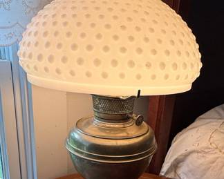 Electrified Hobnail Milk Glass Oil Lamp Style