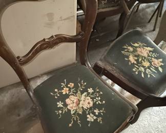 Victorian Style Balloon Back Chairs with Needlepoint Seat