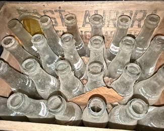 Vintage Oscar's Beverages Soda Bottles in Wooden Crate