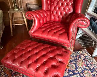 Chesterfield Style Wingback Chair and Ottoman