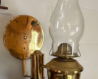 Brass Gimbaled Wall Mount Oil Lamp Style