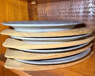 Mid-Century Modern Japanese Aluminum and Wood Serving Plates