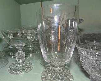 Vintage Etched Floral Leaf Pattern Crystal Stemware