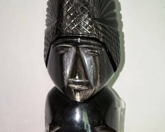 Mayan Style Carved Obsidian Figure
