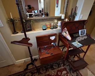 Vintage Victorian-style writing box & vintage wooden Easel & Flip top desk