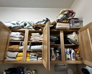 towels, blankets, household cleaning supplies