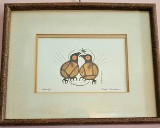 Framed "Serenity" by renowned Ojibwe artist Norval Morrisseau (1932-2007), hand-signed.