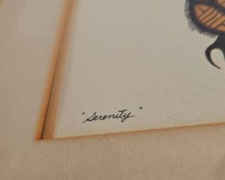 Framed "Serenity" by renowned Ojibwe artist Norval Morrisseau (1932-2007), hand-signed.