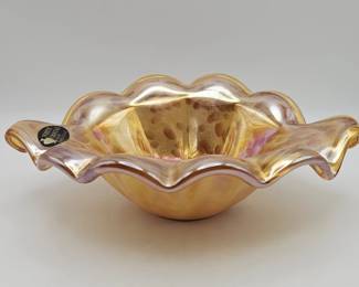 171 Lot 605h White Cristal Murano amber iridescent art glass