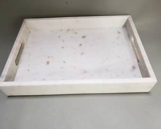 Lot # : 138 - Vintage rectangular white marble vanity/serving tray with handles and footpads