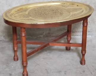 Lot # : 184 - Morrocan-style brass tray top table