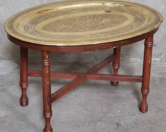 Lot # : 183 - Morrocan-style brass tray top table