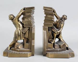 Lot # : 201 - PM Craftsman brass colonial librarian bookends