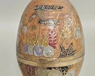Lot # : 398h - Vintage cloisonné brass egg trinket box with stand