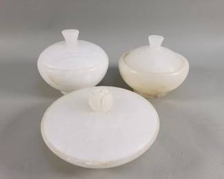 Lot # : 357 - Three vintage alabaster lidded bowls