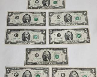 Lot # : 390h - Eight 1974 US $2 bills