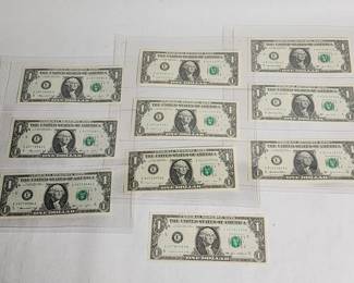 Lot # : 383h - 1974-2003 uncirculated $1 sequential bills