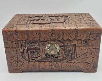 Lot # : 363h - Vintage Chinese hand carved camphor wood chest with brass latch