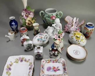Lot # : 300 - Porcelain and ceramic trinket boxes vase, bowl, bell, etc
