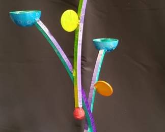 Lot # : 198 - Signed Julia 2004 iron Memphis style candelabra with abstract design