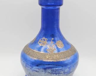 Lot # : 353h - Cobalt blue glass vase with gilt floral motif