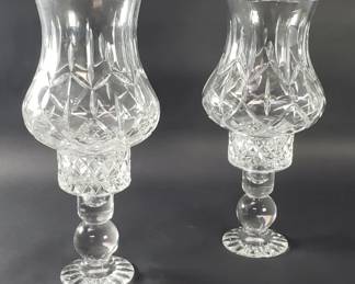 Lot # : 179 - Pair of crystal hurricane candle holders
