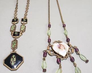 Lot # : 127 - Art Deco enamel necklace & Art Nouveau hand painted necklace