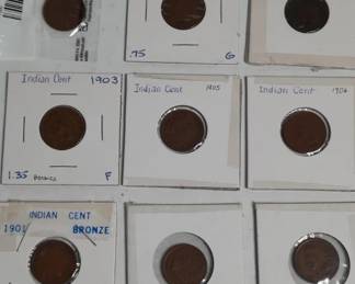Lot # : 360h - 9 early 1900s Indian Head cents