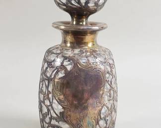 Lot # : 2 - Vintage crystal decanter with silver overlay